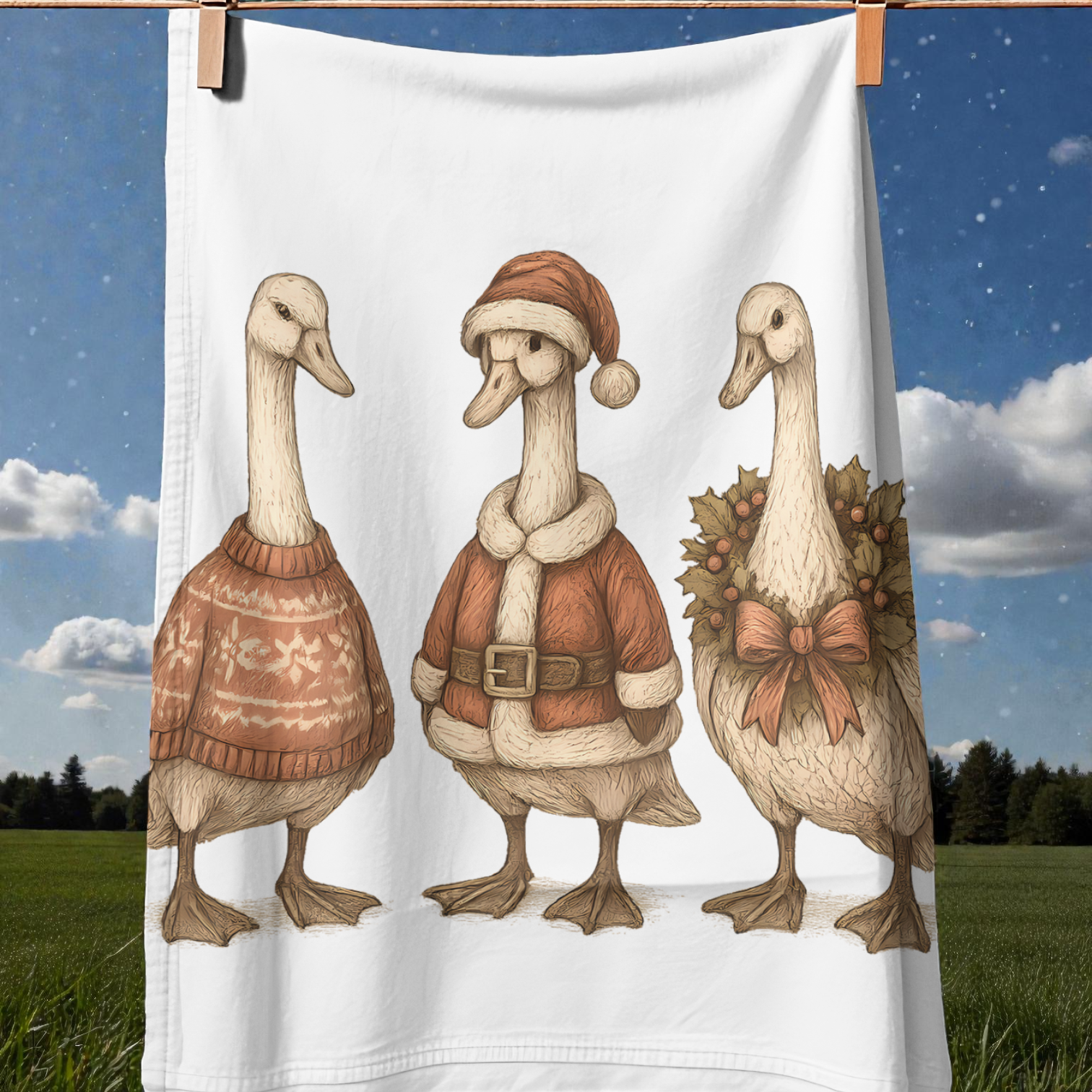 Christmas Victorian Geese Friends Tea Towels