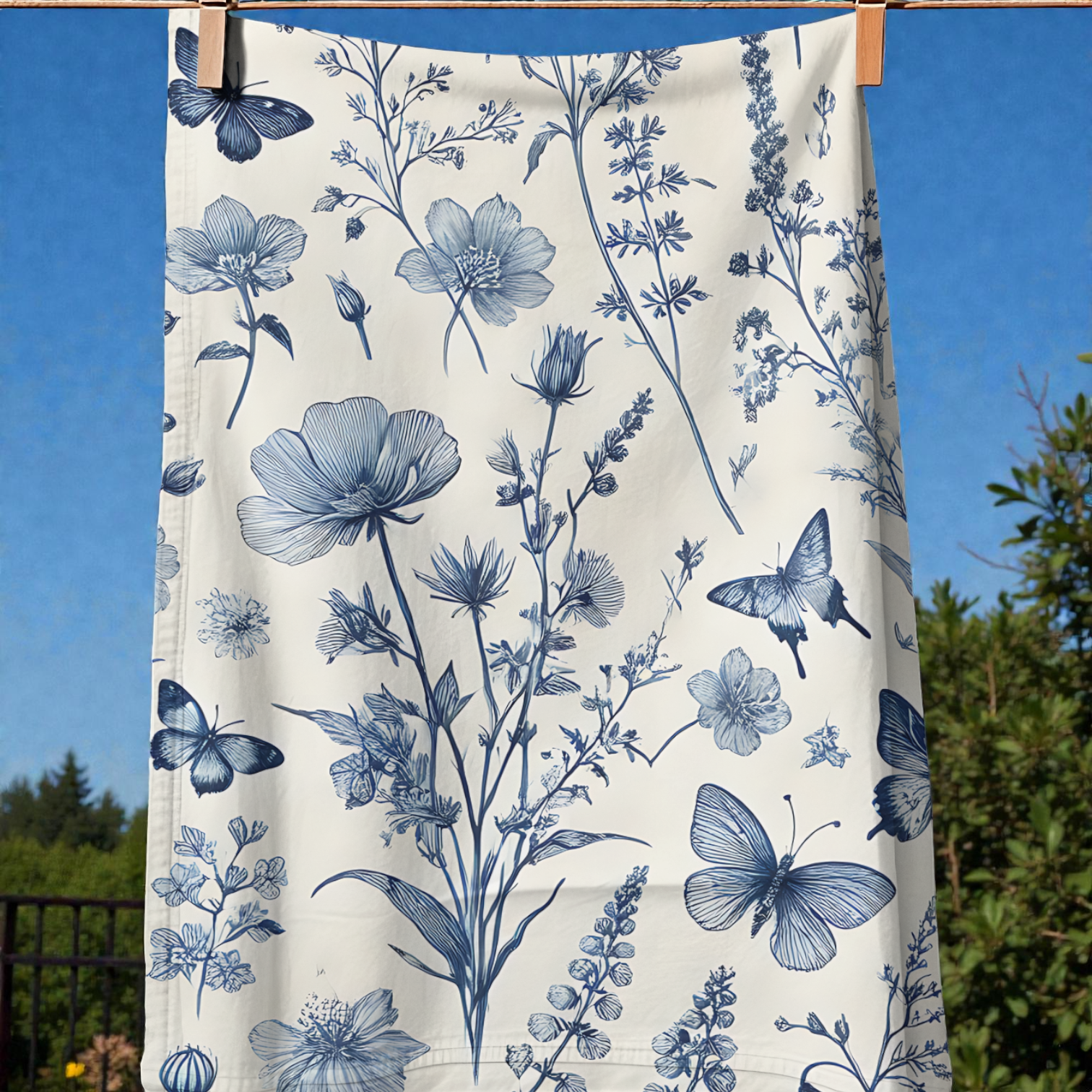 Victorian Style Blue Butterflies Tea Towel