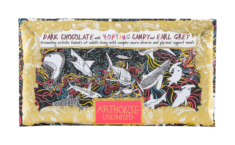 Rainbow Sharks Dark Chocolate, Popping Candy with Earl Grey
